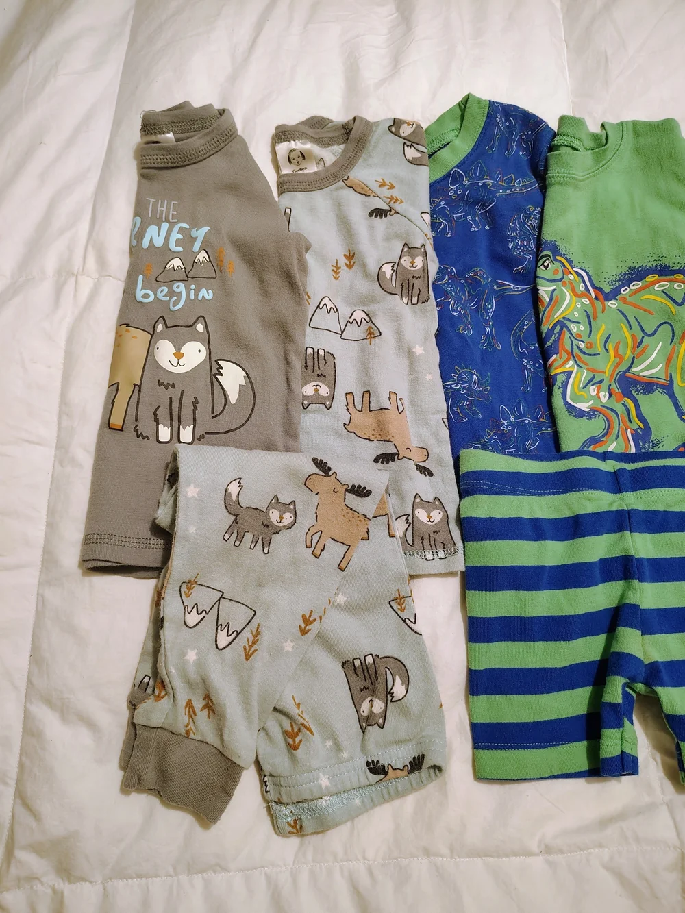 Toddler Pajama Set Pack - Green/Blue Stripes + Character Prints